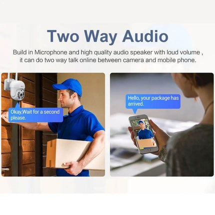ESCAM Wireless Home Security System for Reliable Monitoring two-way audio demo showing delivery alert and live mobile feed with camera