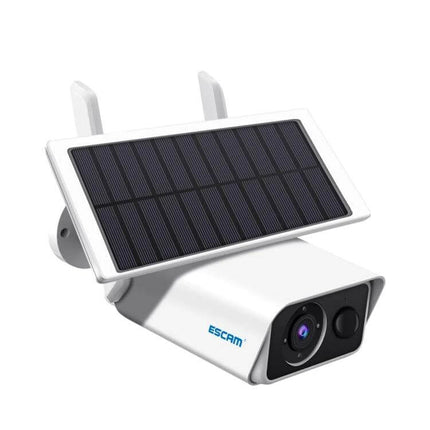 ESCAM QF180 Solar WiFi IP Camera for Wireless Home Security - white solar-powered outdoor WiFi security camera with adjustable panel and night lens