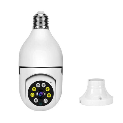 Wireless Smart Bulb Camera for Home Security with Two-Way Audio in white 1080P bulb camera with night lights and mobile app alerts