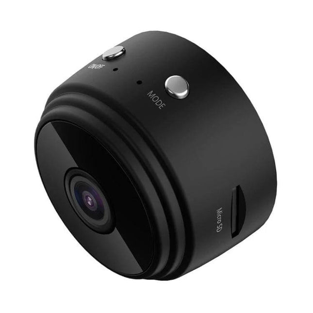 WiFi Wireless Security Camera with Wide-Angle Monitoring — compact black 1080P home camera with night vision, microSD slot and app alerts