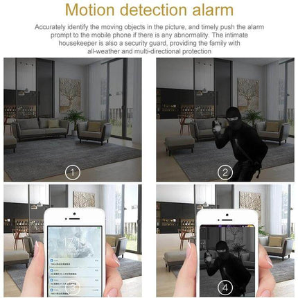 Camsoy C2T Wireless Action Camera with Secure Clip Design capturing motion detection alerts and real-time mobile viewing in a living room scene