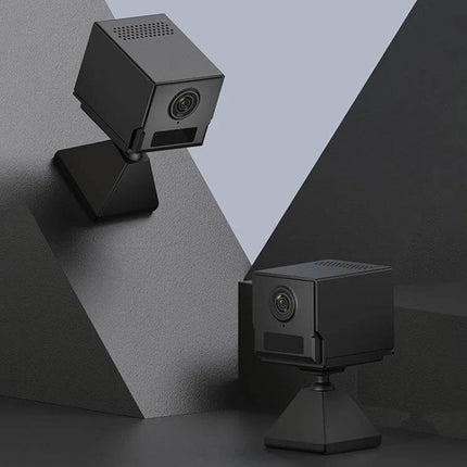 Camsoy S50 Wireless Action Camera for Outdoor Recording compact black cube camera on adjustable mounts for security and adventure recording