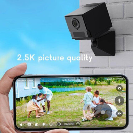 Camsoy S50 Wireless Action Camera for Outdoor Recording mounted on wall with smartphone live 2.5K view