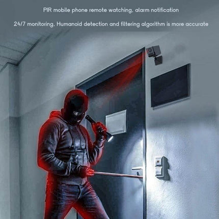 Camsoy S50 Wireless Action Camera for Outdoor Recording detecting intruder at door with motion alert and mobile remote viewing