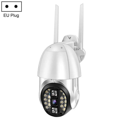QX33 360-Degree Rotating WiFi Camera for Home Security Monitoring white outdoor PTZ camera with dual antennas and IR LEDs