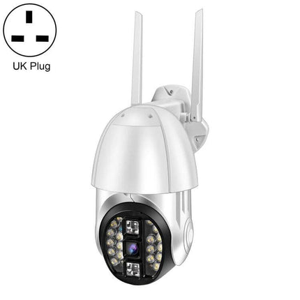 QX33 360-Degree Rotating WiFi Camera for Home Security Monitoring - white outdoor rotatable camera with dual antennas and UK plug