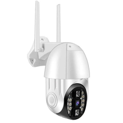 QX33 360-Degree Rotating WiFi Camera for Home Security Monitoring white outdoor dome camera with antennas and 1080P lens