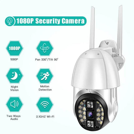 QX33 360-Degree Rotating WiFi Camera for Home Security Monitoring - 1080P rotating outdoor WiFi camera with night vision, motion detection and two-way audio