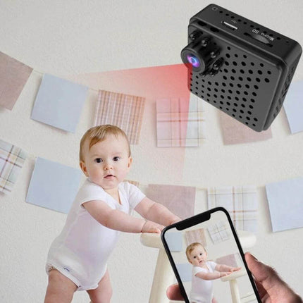 Versatile Mini Security Camera for Indoor Monitoring with Wide View watching baby in nursery with mobile direct connection