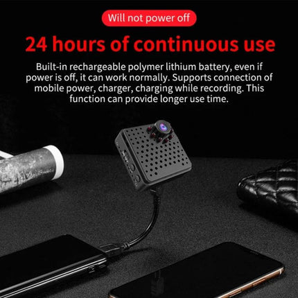 Versatile Mini Security Camera for Indoor Monitoring with Wide View — compact rechargeable mini camera showing 24 hours continuous use and direct mobile connection