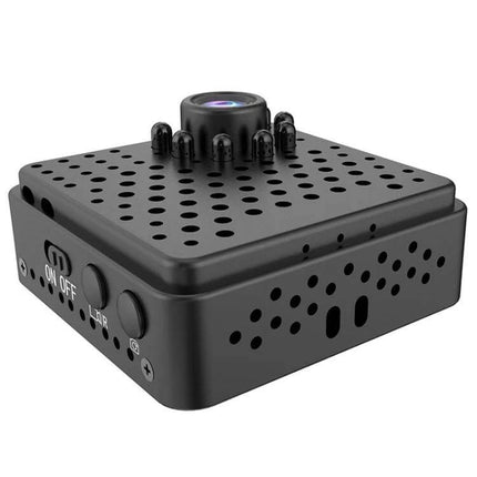 Versatile Mini Security Camera for Indoor Monitoring with Wide View compact black cube camera with wide-angle lens and ventilation holes