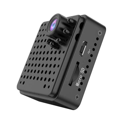 Versatile Mini Security Camera for Indoor Monitoring with Wide View compact black mini camera with wide-angle lens and micro SD slot