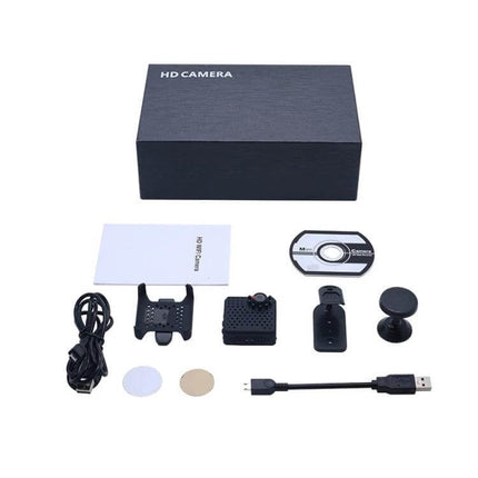 Versatile Mini Security Camera for Indoor Monitoring with Wide View - compact HD camera kit with mounts, USB cable and accessories for easy indoor monitoring