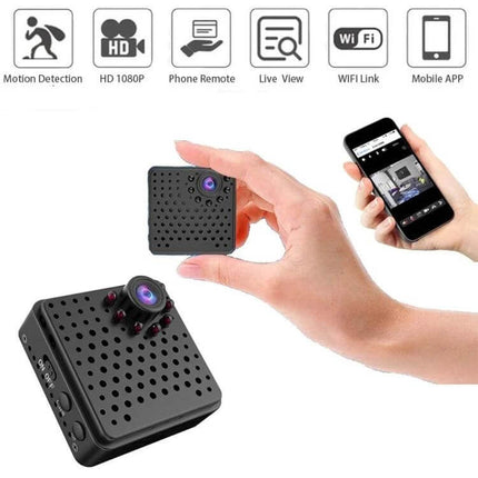 Versatile Mini Security Camera for Indoor Monitoring with Wide View compact black mini camera held in hand showing mobile app live view