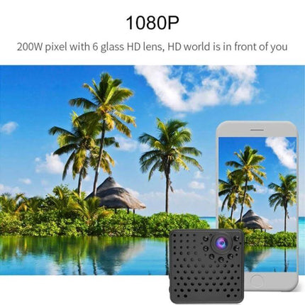 Versatile Mini Security Camera for Indoor Monitoring with Wide View - compact 1080P camera showing palm beach scene on phone screen