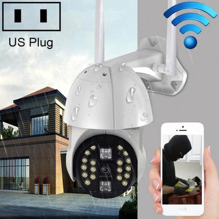 Wireless Outdoor WiFi Security Camera with Night Vision Detection mounted outdoors showing mobile app live feed and night vision LEDs