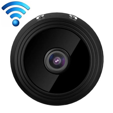 Wireless Home Security Camera for Night Vision Monitoring black round lens with Wi-Fi icon, easy setup, infrared night vision for home monitoring