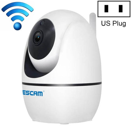 ESCAM Wireless Security Camera for Indoor Monitoring white WiFi indoor camera with US plug, app alerts and remote viewing