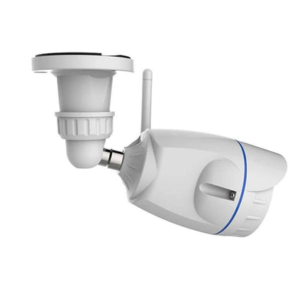 NEO Outdoor Waterproof WiFi Security Camera with Night Vision mounted white outdoor camera showing antenna and adjustable bracket