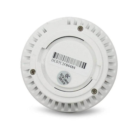 V380pro White 360-Degree Panoramic Camera for Home Monitoring rear view showing barcode and mounting base