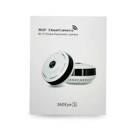 V380pro White 360-Degree Panoramic Camera for Home Monitoring compact white 360° panoramic home security camera on box