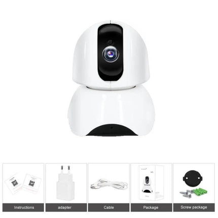 163Eye Rotatable HD Camera for Home Security Monitoring showing white rotatable lens camera and accessories kit for home surveillance