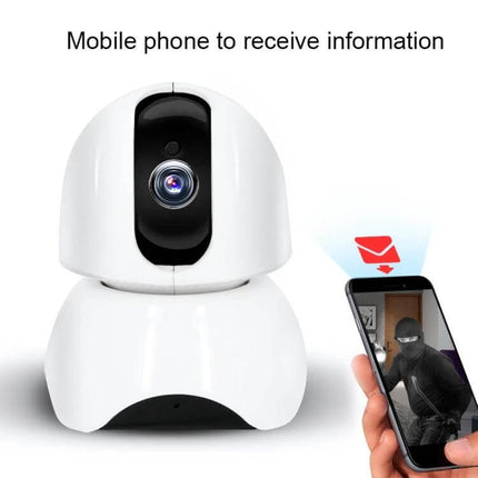 163Eye Rotatable HD Camera for Home Security Monitoring showing rotatable lens and mobile alert with intruder image