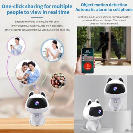 K9 Cute Pets Smart Home Camera with Motion Detection compact pet camera showing live phone alerts and family sharing features
