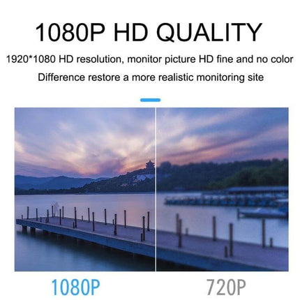 Smart Home WiFi Security Camera with Motion Detection and Night Vision showing 1080P HD vs 720P image clarity comparison