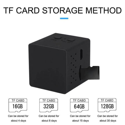 Smart Home WiFi Security Camera with Motion Detection and Night Vision showing TF card storage options and removable microSD slot