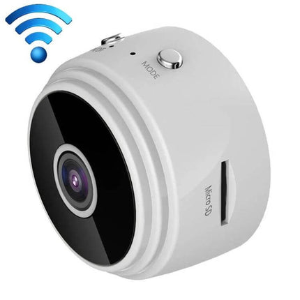 Mini 1080P WiFi IP Camera for Remote Home Monitoring - compact white wireless home security camera with microSD slot