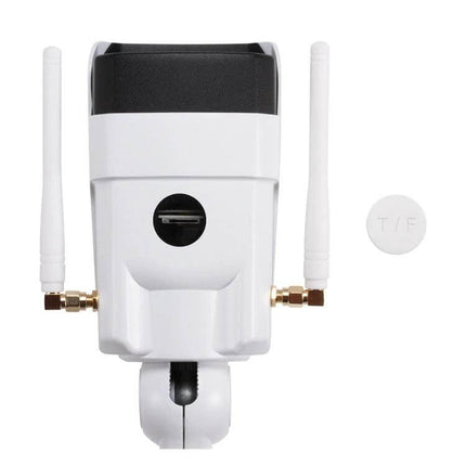 WiFi Outdoor Security Camera for Home Monitoring and Alerts white dual-antenna outdoor camera mounted for driveway and backyard surveillance