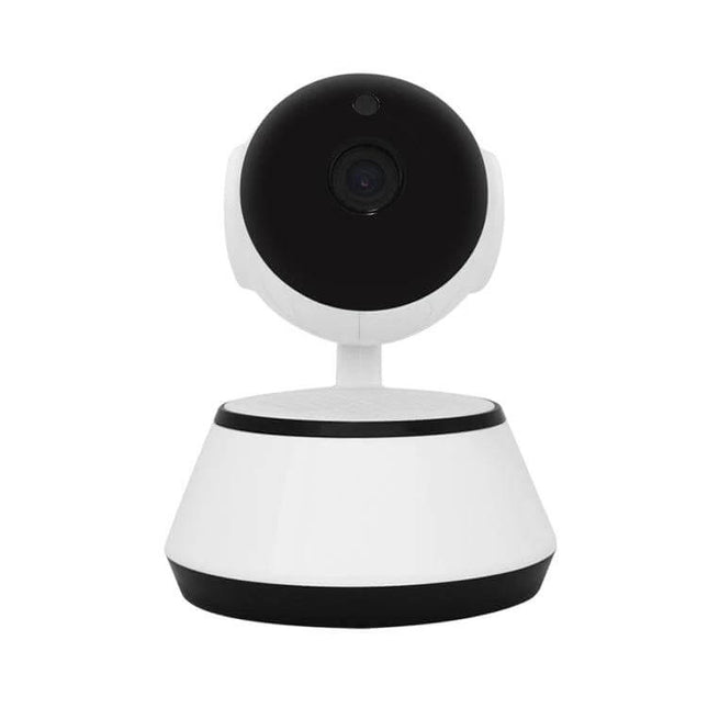 Wireless Infrared Dome IP Camera for Home Security Monitoring showing white dome camera on stand, night vision, motion detection and remote viewing features