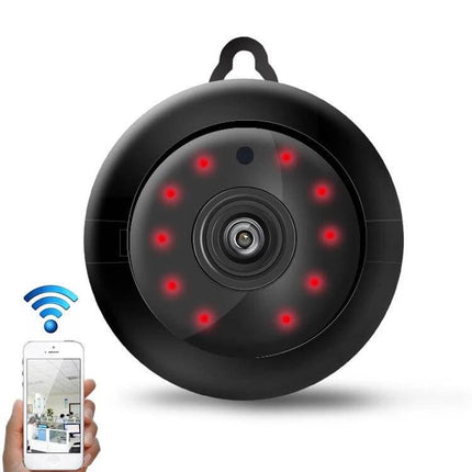 Wireless Home Security Camera for Remote Mobile Monitoring compact black dome camera with night LEDs and smartphone live feed alerts