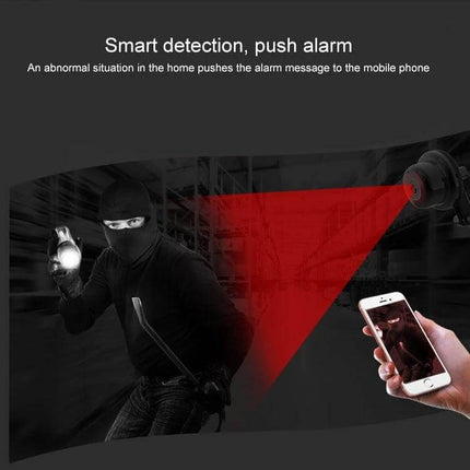 Wireless Home Security Camera for Remote Mobile Monitoring showing motion detection alert to smartphone when intruder detected