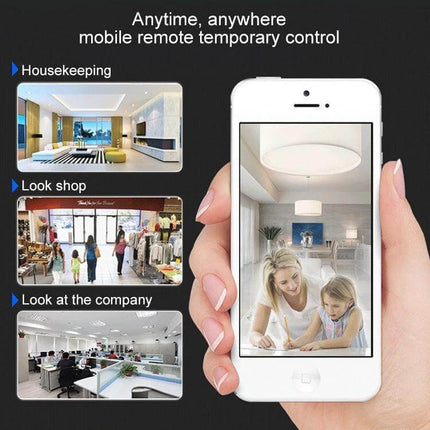 Wireless Home Security Camera for Remote Mobile Monitoring showing smartphone live feed of home, pet and office monitoring with motion alerts