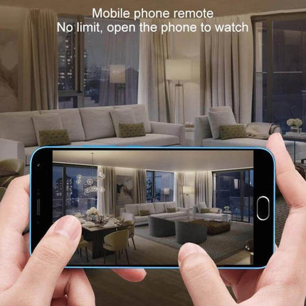 V380 Wireless Camera for Home Security and Monitoring showing live mobile app view of a living room for remote monitoring