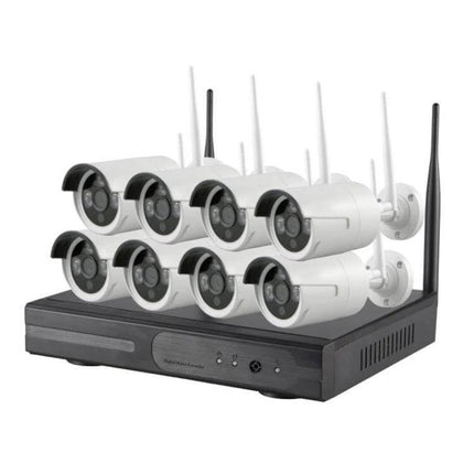 Wireless 8-Channel Security Camera System for Home Monitoring with 8 white wireless bullet cameras and DVR for remote viewing