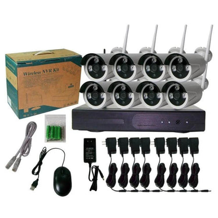 Wireless 8-Channel Security Camera System for Home Monitoring with DVR, eight wireless bullet cameras and accessories for indoor/outdoor surveillance