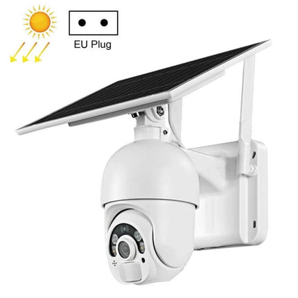 Solar Powered 4G Outdoor Security Camera with Night Vision mounted with solar panel for continuous outdoor surveillance, built-in battery and 4G connectivity