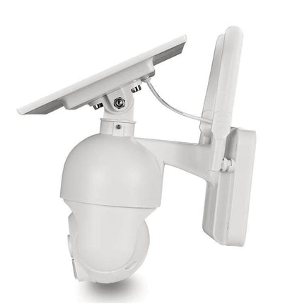 Solar Powered 4G Outdoor Security Camera with Night Vision white wall-mounted solar panel and antenna for remote HD surveillance