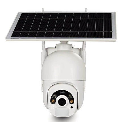 Solar Powered 4G Outdoor Security Camera with Night Vision mounted with solar panel, built-in battery and HD night-vision lens
