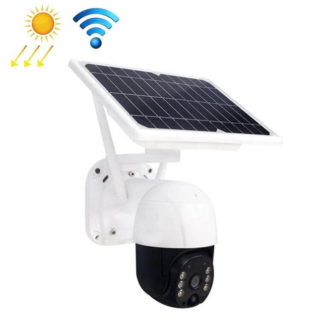 Outdoor Solar-Powered WiFi Security Camera with Night Vision mounted with solar panel, pan/tilt outdoor surveillance for driveways and gardens