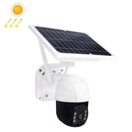 Outdoor Solar Powered WiFi Security Camera with Night Vision mounted outdoors with solar panel for continuous power and night-vision surveillance