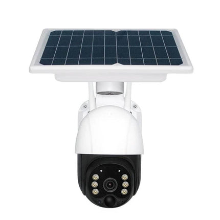 Outdoor Solar Powered WiFi Security Camera with Night Vision mounted solar panel and camera showing night-vision LEDs for home entryway monitoring