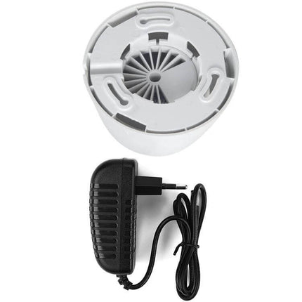 POE IP Camera for Home Security with Night Vision shown with white ceiling mount base and black POE power adapter