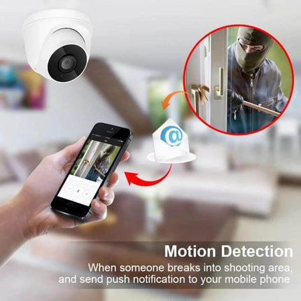 POE IP Camera for Home Security with Night Vision monitoring living room, motion detection sends smartphone alerts