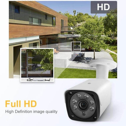 Weatherproof Security Bullet Camera with Night Vision for Indoor Outdoor Use - white bullet camera capturing HD backyard surveillance