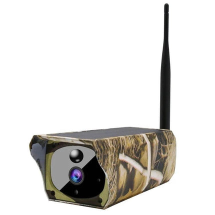 VESAFE Solar IP Camera for Outdoor Security and Night Surveillance camo solar-powered outdoor camera with antenna, PIR motion detection and night vision