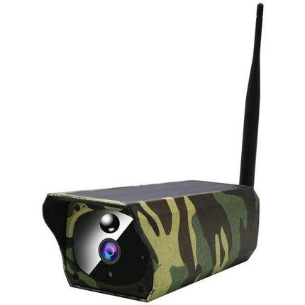 VESAFE Solar-Powered IP Camera for Outdoor Wildlife Monitoring camo outdoor camera with solar panel, antenna and motion-activated lens